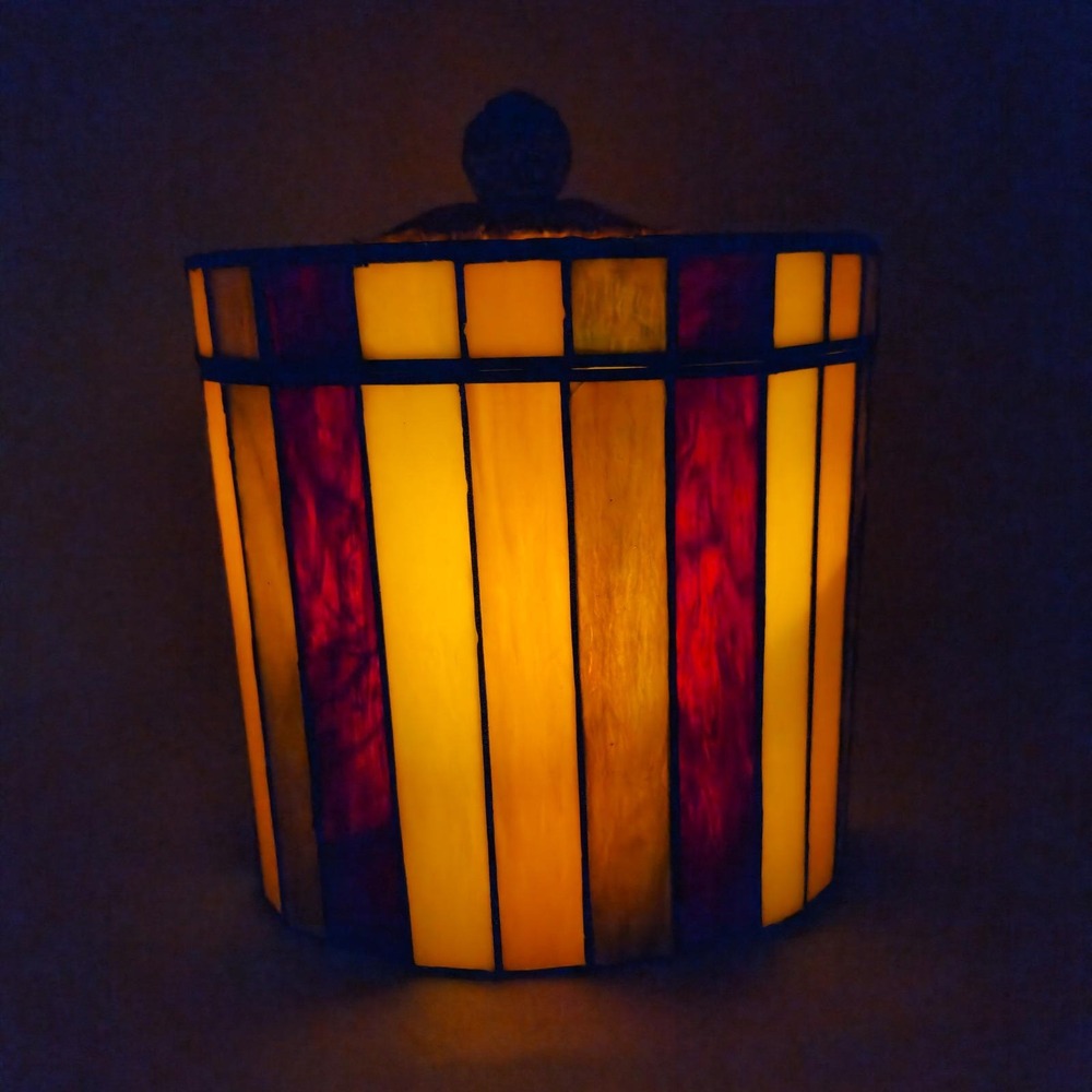 Vintage Stained Glass Lidded Jar Container Sun Catcher Mid Century Modern OOAK
